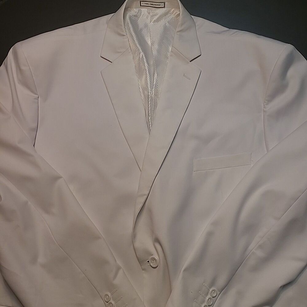 Vinci Philosophy White Mens Suit Coat Formal 54R Polyester Rayon Excellent